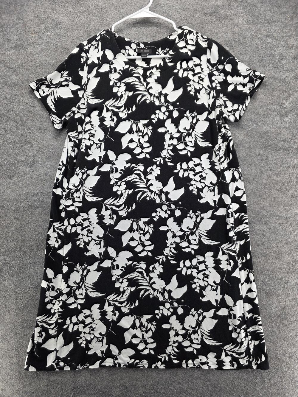 J. Jill Dress Womens M Black Knee Length T-Shirt Dress Floral Pleated Casual